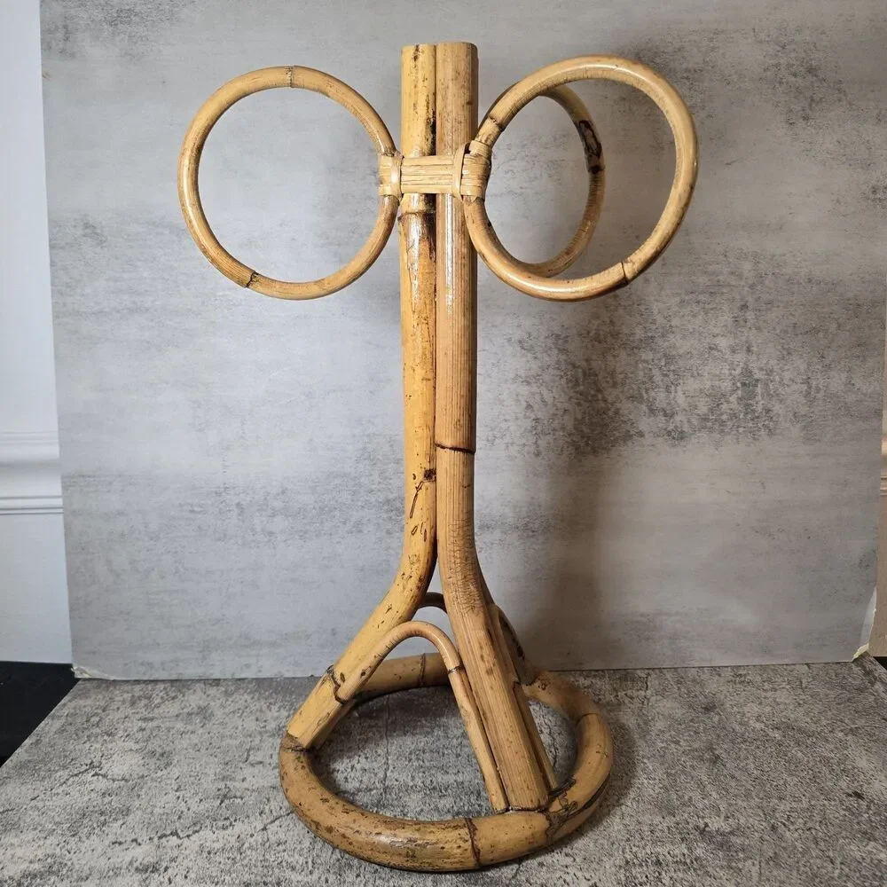 Vintage Boho Chic Bamboo and Rattan Towel Rack MCM Cottagecore Grandma